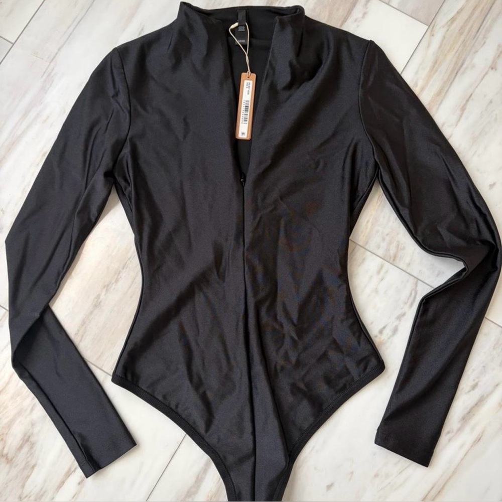 Skims Small Disco Zip-Up Long Sleeve Bodysuit